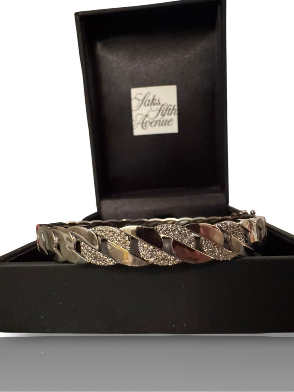 Saks Fifth Avenue Sterling Silver Rhinestone Cuban Link Bracelet/Bangle